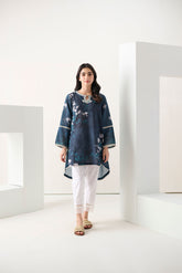DC-0542 BLUE PRINTED EMBROIDERED KURTA